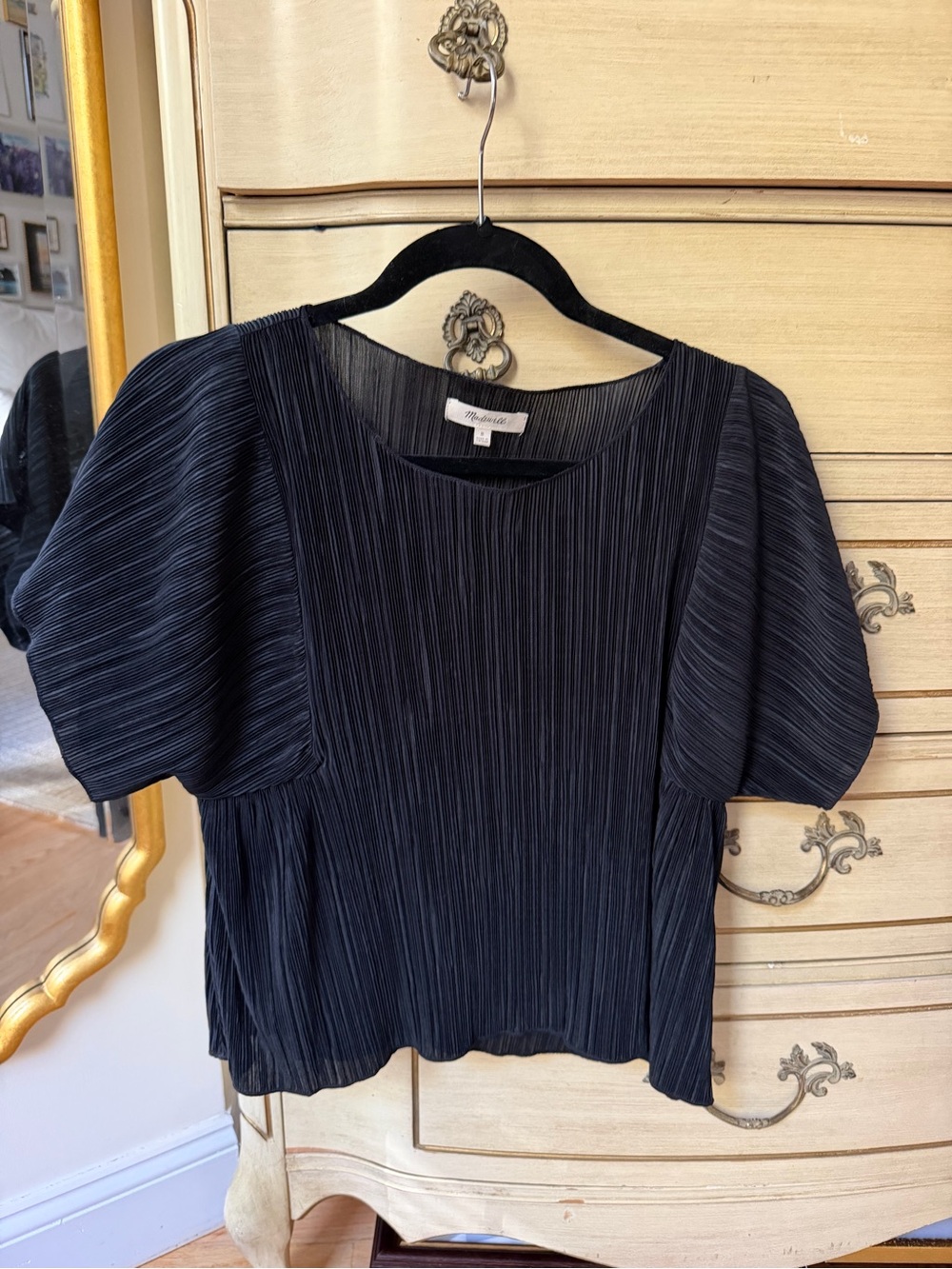 Madewell Black Pleated Puff-Sleeve Blouse